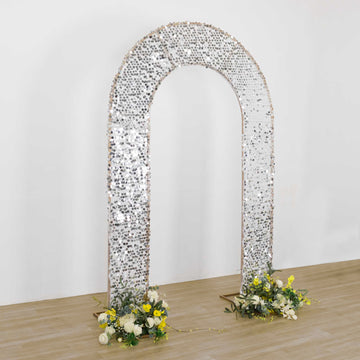 8ft Silver Big Payette Sequin Open Arch Wedding Arch Cover, Sparkly U-Shaped Fitted Backdrop Slipcover