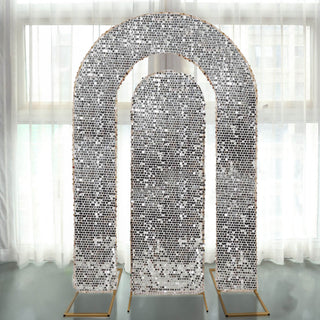 <strong>Silver Big Sequin Wedding Arch Covers for a Dazzling Display</strong> <strong>Silver Big Sequin Wedding Arch Covers for a Dazzling Display</strong>