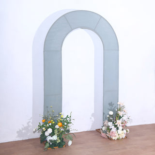 Ethereal Elegance with the Dusty Blue Spandex Fitted Open Arch Wedding Arch Cover