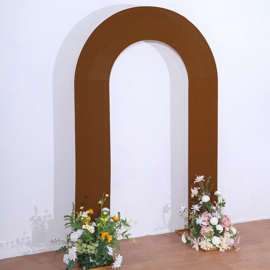 8ft Brown Spandex Fitted Open Arch Wedding Arch Cover, Double-Sided U-Shaped Backdrop Slipcover