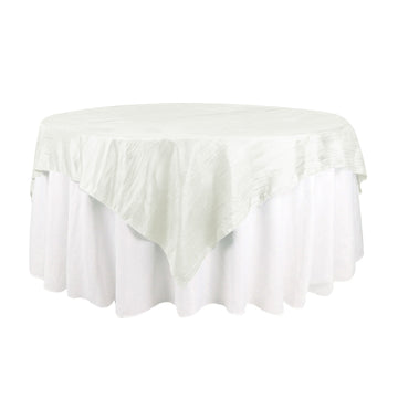 72"x72" Ivory Accordion Crinkle Taffeta Table Overlay, Square Tablecloth Topper