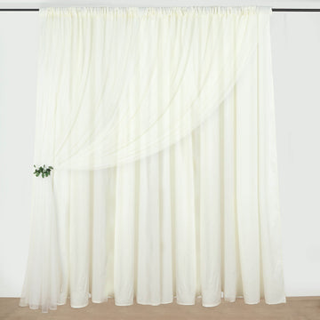 Ivory Chiffon Polyester Event Curtain Drapes, Dual Layer Divider Backdrop Curtain Panels with Rod Pockets - 10ftx10ft