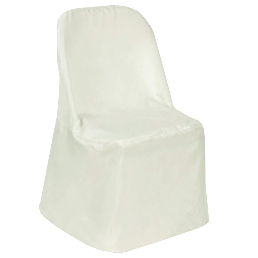 Ivory Polyester Folding Flat Chair Cover, Reusable Stain Resistant Chair Cover