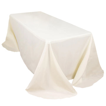 Ivory Seamless Polyester Rectangular Tablecloth with Rounded Corners, 90"x132" Oval Oblong Tablecloth