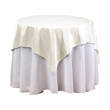 54"x54" Ivory Seamless Premium Velvet Square Table Overlay, Reusable Linen