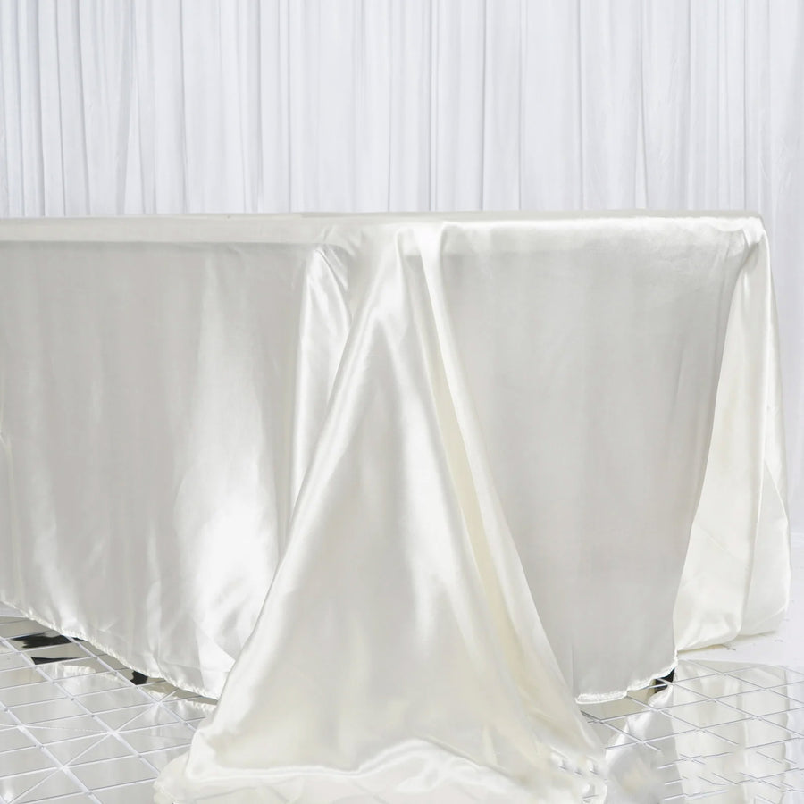 90"x156" Ivory Seamless Satin Rectangular Tablecloth