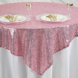 Add a Pop of Pink to Your Event with the Pink Duchess Square Sequin Table Overlay