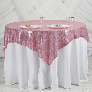 Add a Touch of Elegance with the Pink Duchess Square Sequin Table Overlay