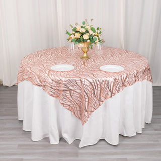 Blush Wave Mesh Square Table Overlay: Add Shimmer and Sophistication to Your Event Decor