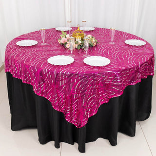 Enhance Your Event with the Fuchsia Silver Wave Mesh Square Table Overlay Enhance Your Event with the Fuchsia Silver Wave Mesh Square Table Overlay