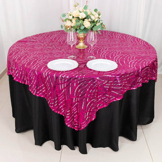 Add a Touch of Elegance with the Fuchsia Silver Wave Mesh Table Overlay Add a Touch of Elegance with the Fuchsia Silver Wave Mesh Table Overlay