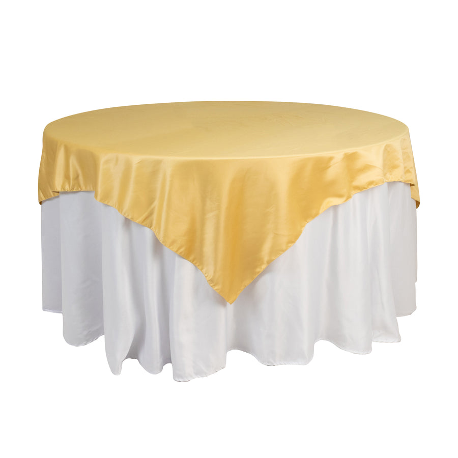 Lamour Satin 72"x72" Table Overlay Square Tablecloth Champagne - Smooth Finish Table Topper