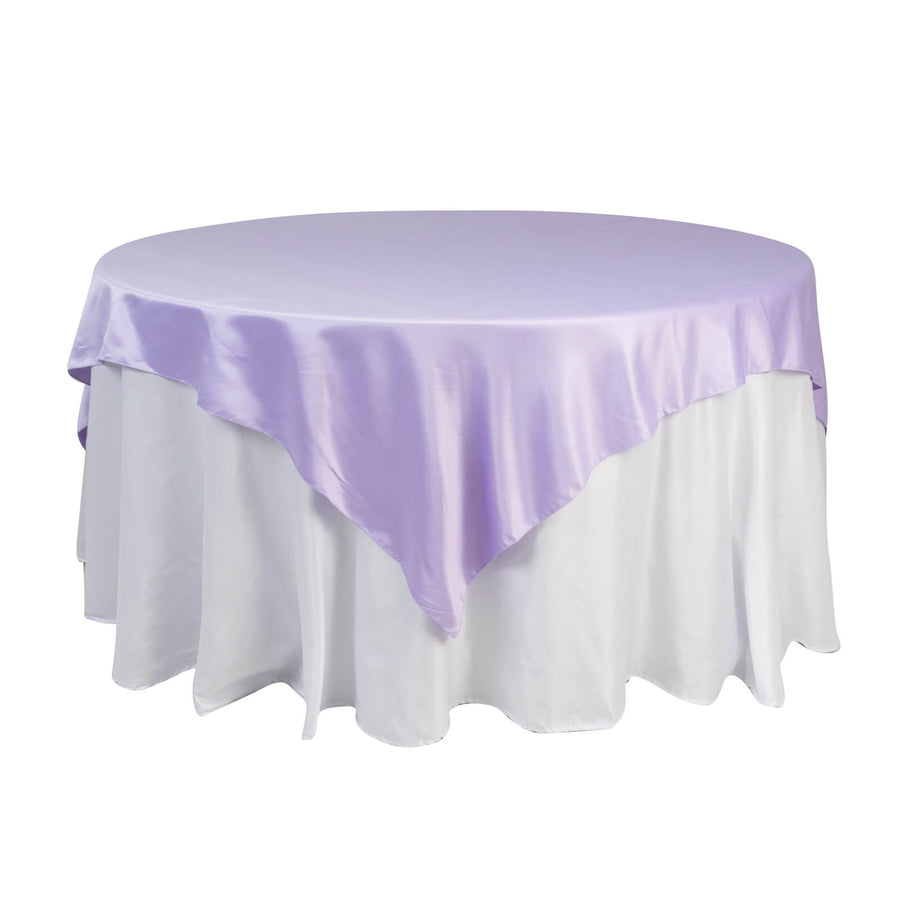 72x72inch Lavender Lilac Lamour Satin Table Overlay, Square Tablecloth Topper