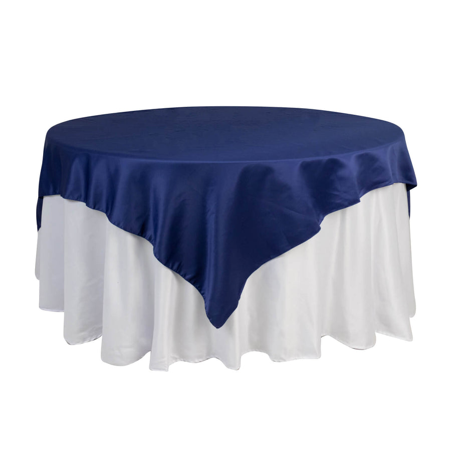 72x72inch Navy Blue Lamour Satin Table Overlay, Square Tablecloth Topper