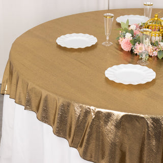 Add Glamour and Elegance with the Antique Gold Shimmer Sequin Dots Square Polyester Table Overlay