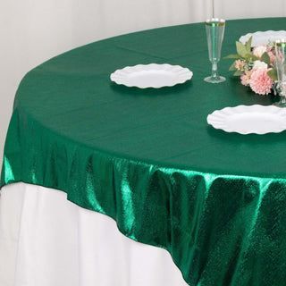 Experience Shimmering Elegance with the Emerald Green Sequin Dots Square Tablecloth Overlay Experience Shimmering Elegance with the Emerald Green Sequin Dots Square Tablecloth Overlay