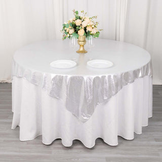 Silver Shimmer Sequin Dots Square Polyester Table Overlay Silver Shimmer Sequin Dots Square Polyester Table Overlay