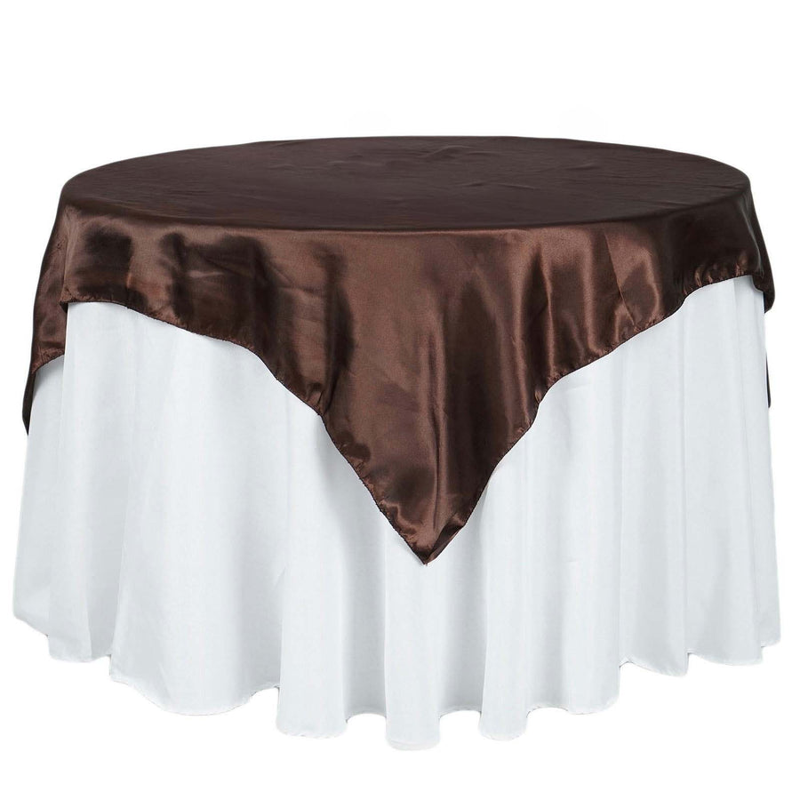 72" x 72" Chocolate Seamless Satin Square Tablecloth Overlay#whtbkgd