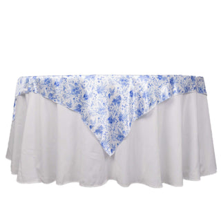 Complete Your Table Decor with the White Blue French Toile Floral Print 72x72 Tablecloth Complete Your Table Decor with the White Blue French Toile Floral Print 72x72 Tablecloth