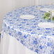White Blue Chinoiserie Floral Print Satin Table Overlay, Square Tablecloth Topper 72inch
