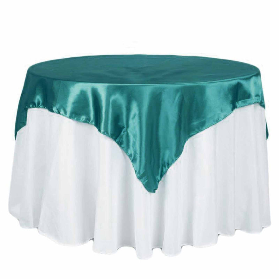 72inch x 72inch Turquoise Seamless Satin Square Tablecloth Overlay