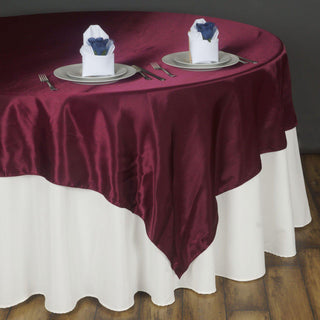 Burgundy Satin Table Overlay for Elegant Event Decor