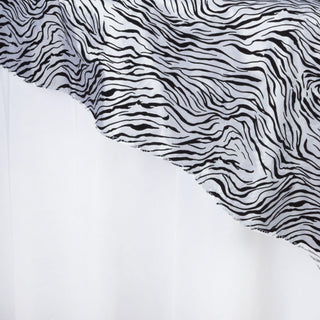 Create a Memorable Event with the 90"x90" Black and White Tiger Print Taffeta Square Table Overlay Create a Memorable Event with the 90"x90" Black and White Tiger Print Taffeta Square Table Overlay
