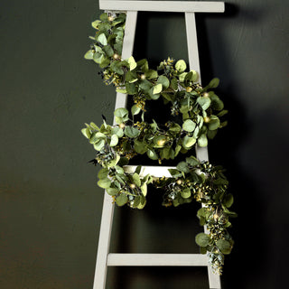 Lush Realism of Artificial Eucalyptus and Boxwood Lighted Garland Lush Realism of Artificial Eucalyptus and Boxwood Lighted Garland