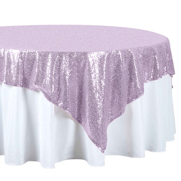 72"x72" Lavender Lilac Sequin Sparkly Square Table Overlay