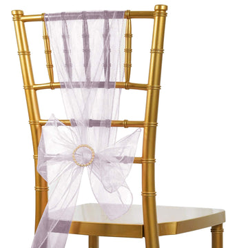 5 Pack 6"x108" Lavender Lilac Sheer Organza Chair Sashes