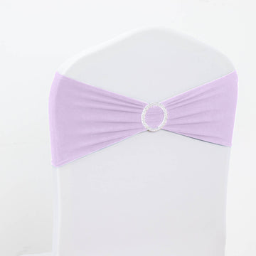 5 Pack Lavender Lilac Spandex Stretch Chair Sashes with Silver Diamond Ring Slide Buckle 5"x14"