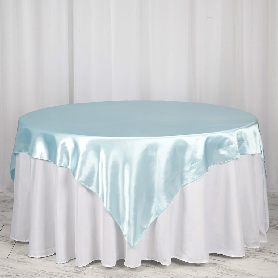 72" x 72" Light Blue Seamless Satin Square Tablecloth Overlay