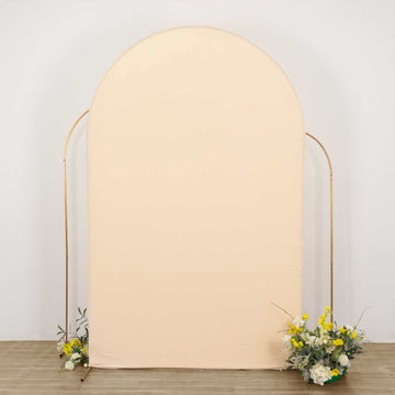 8ft Matte Beige Spandex Fitted Wedding Arch Cover For Round Top Chiara Backdrop Stand