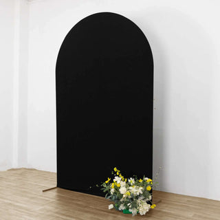 Create Memorable Wedding Settings with the 8ft Matte Black Spandex Arch Cover Create Memorable Wedding Settings with the 8ft Matte Black Spandex Arch Cover