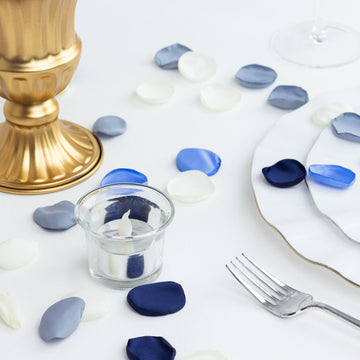 400 Pack Matte Dusty Blue Mix Life-Like Flower Petals, Silk Rose Petal Round Table Confetti