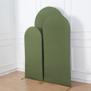 Set of 3 Matte Olive Green Spandex Fitted Chiara Backdrop Stand Cover For Round Top Wedding Arch - 5ft, 6ft, 7ft