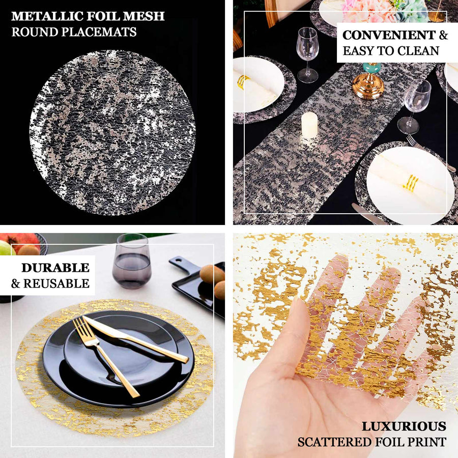 10 Pack | 13inch Metallic Gold Foil Mesh Table Placemats