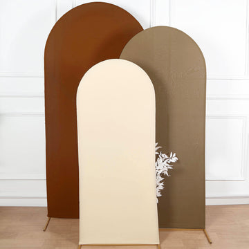 Set of 3 Mixed Natural Spandex Fitted Chiara Backdrop Stand Cover For Round Top Wedding Arch - 5ft, 6ft, 7ft