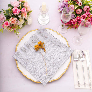 Elevate Your Dining Experience with Silver Geometric Diamond Glitz Sequin Cloth Napkins Elevate Your Dining Experience with Silver Geometric Diamond Glitz Sequin Cloth Napkins