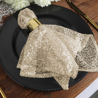 Add a Touch of Elegance with the Champagne Premium Sequin Cloth Dinner Napkin