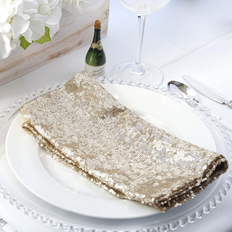 20x20Inch Champagne Premium Sequin Cloth Dinner Napkin | Reusable Linen