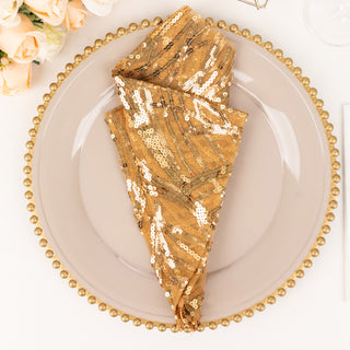 Experience Timeless Indulgence with the Gold Wave Embroidered Sequin Mesh Dinner Napkin