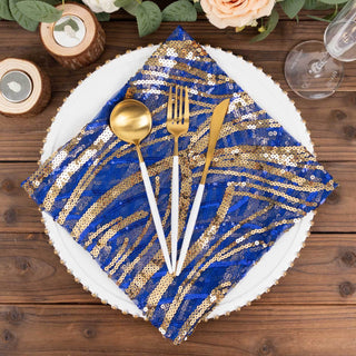 Unleash the Beauty of Royal Blue Gold Wave Embroidered Sequin Mesh Dinner Napkin Unleash the Beauty of Royal Blue Gold Wave Embroidered Sequin Mesh Dinner Napkin