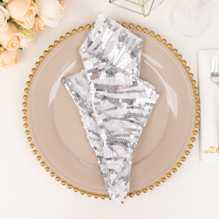Create Unforgettable Moments with Silver Wave Embroidered Sequin Mesh Dinner Napkin