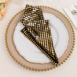 Make a Statement with Shiny Black Gold Foil Cloth Dinner Napkins