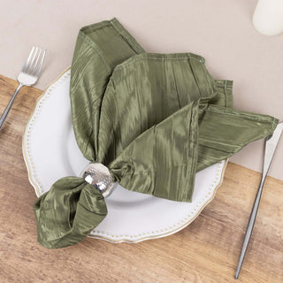 Premium Dusty Sage Green Accordion Crinkle Taffeta Cloth Napkins Premium Dusty Sage Green Accordion Crinkle Taffeta Cloth Napkins