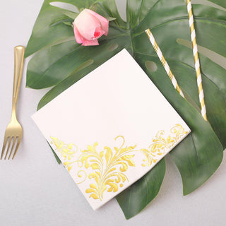 Elevate Your Event Decor with Metallic Gold Floral Design Paper Dinner Napkins
