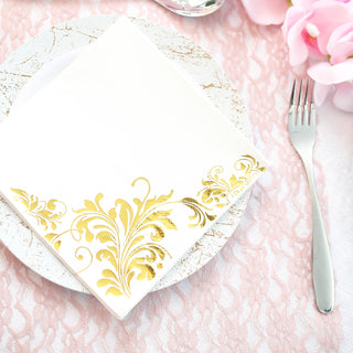 Add Glamour to Your Tablescape with Metallic Gold Floral Design Paper Dinner Napkins