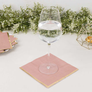 Dusty Rose Soft 2 Ply Disposable Cocktail Napkins with Gold Foil Edge