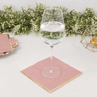Dusty Rose Soft 2 Ply Disposable Cocktail Napkins with Gold Foil Edge Dusty Rose Soft 2 Ply Disposable Cocktail Napkins with Gold Foil Edge
